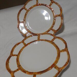 2 NEW TWO'S COMPANY BAMBOO TOUCH DESIGN SALAD DESSERT PLATES MODERN LOOK 🎁